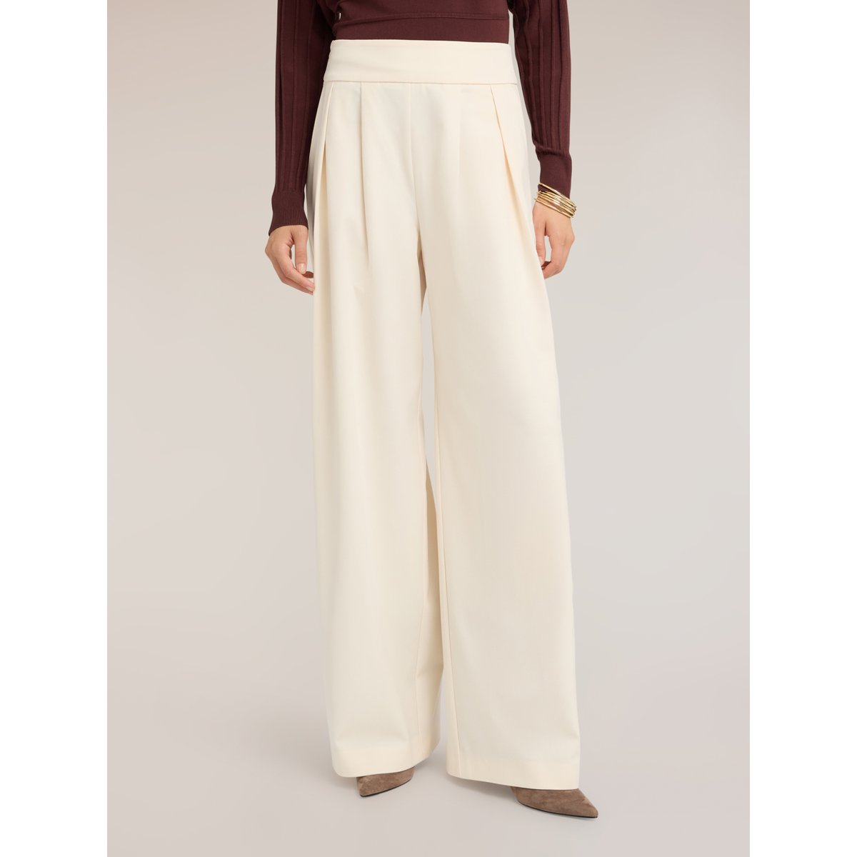 Pantalon palazzo taille haute avec pinces blanc, MOTIVI