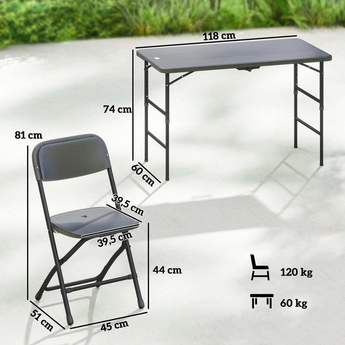 Salon de jardin pliable 4 places gris, OUTSUNNY