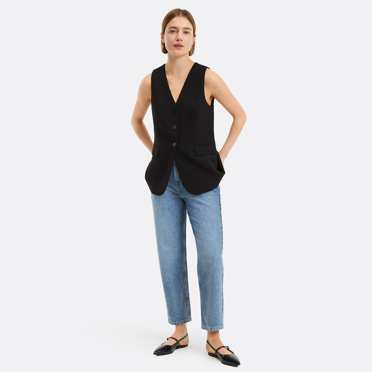 Gilet lungo dal taglio dritto nero , LA REDOUTE COLLECTIONS