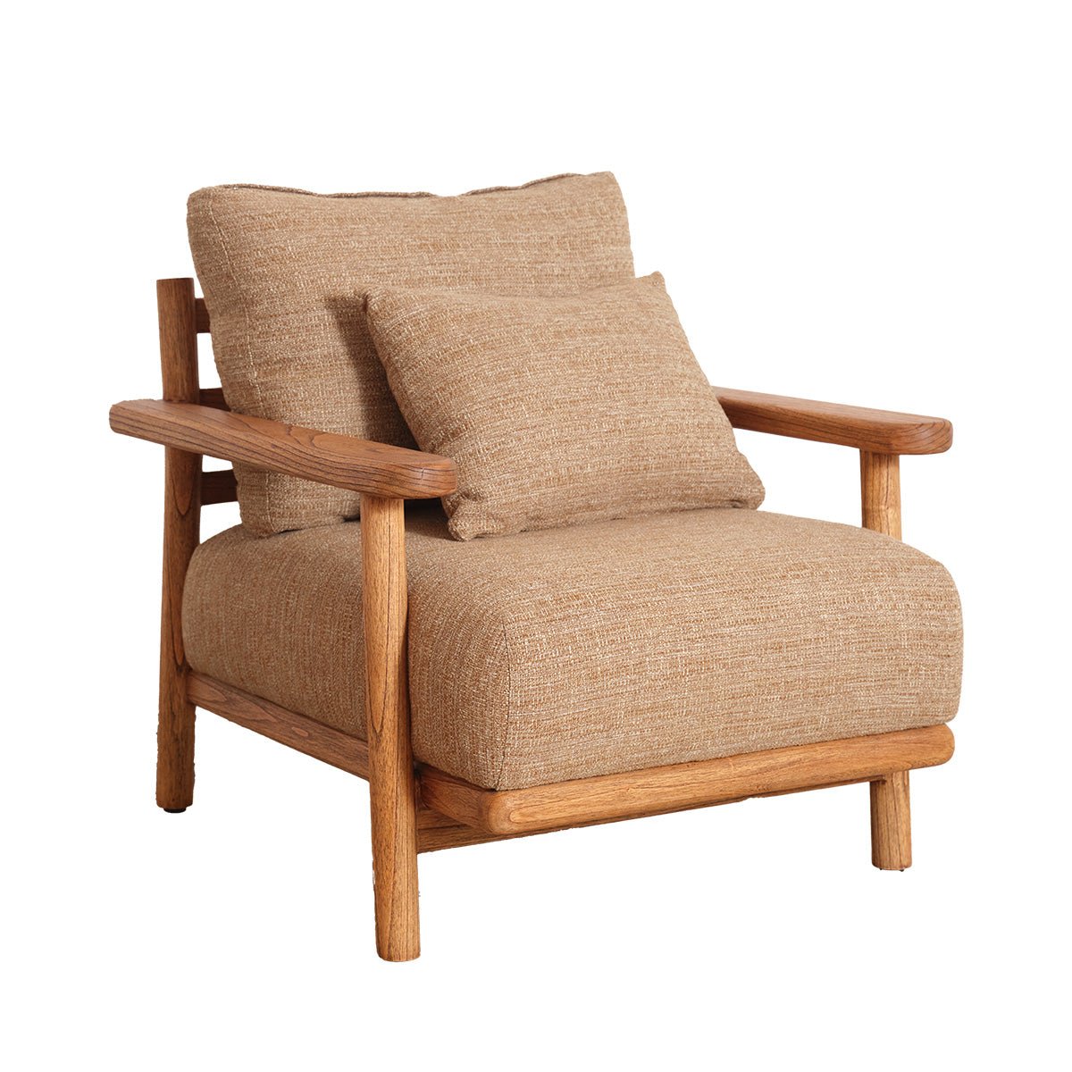 Fauteuil en mindi massif et tissu texturé ELIAS cappuccino, BERAH GETAH