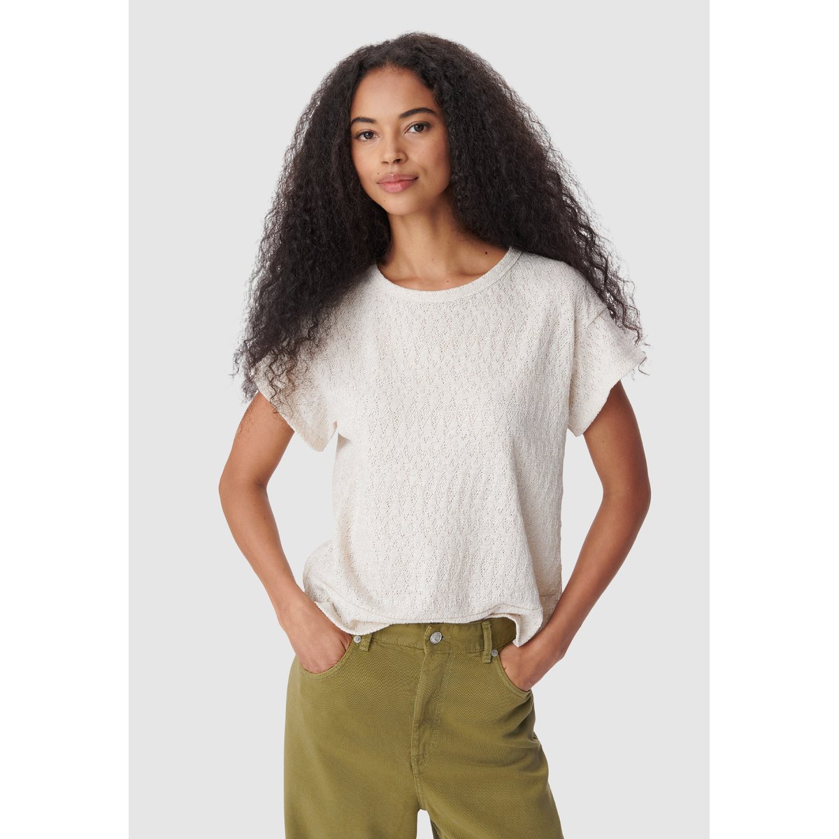 Tee-shirt maille ajourée cache-coeur dos jaune or, IKKS