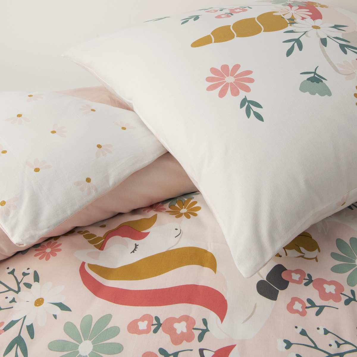 Parure de lit enfant en coton imprimé rose Licorne STELLA rose, FUTURE HOME