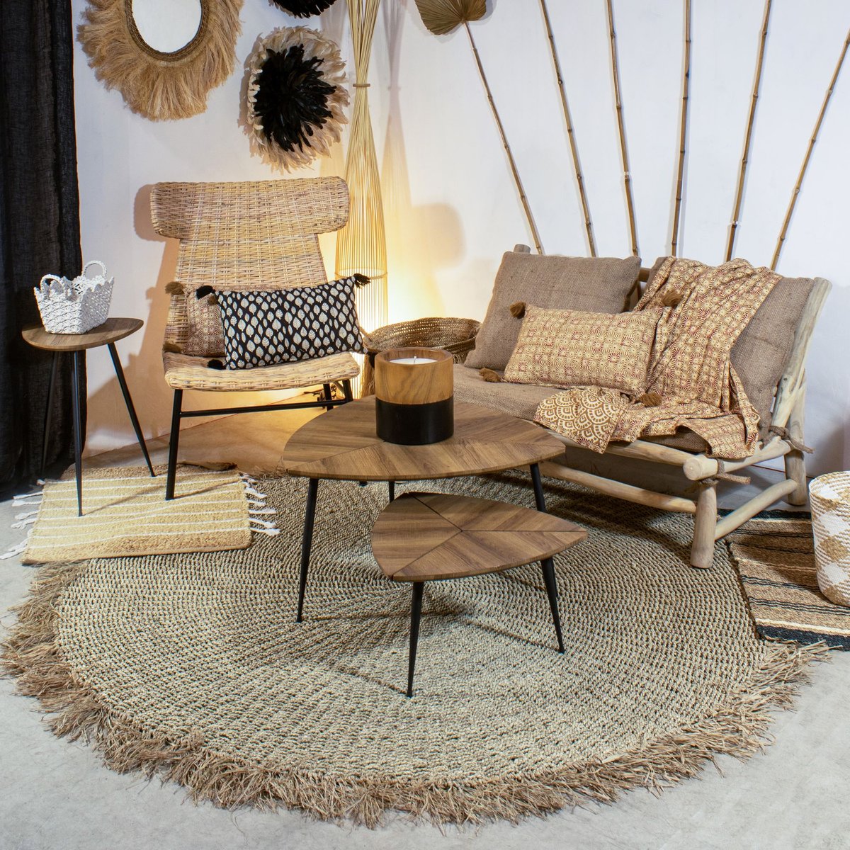 Tapis en fibres de mendong avec franges, SERIFOS naturel, NOW'S HOME