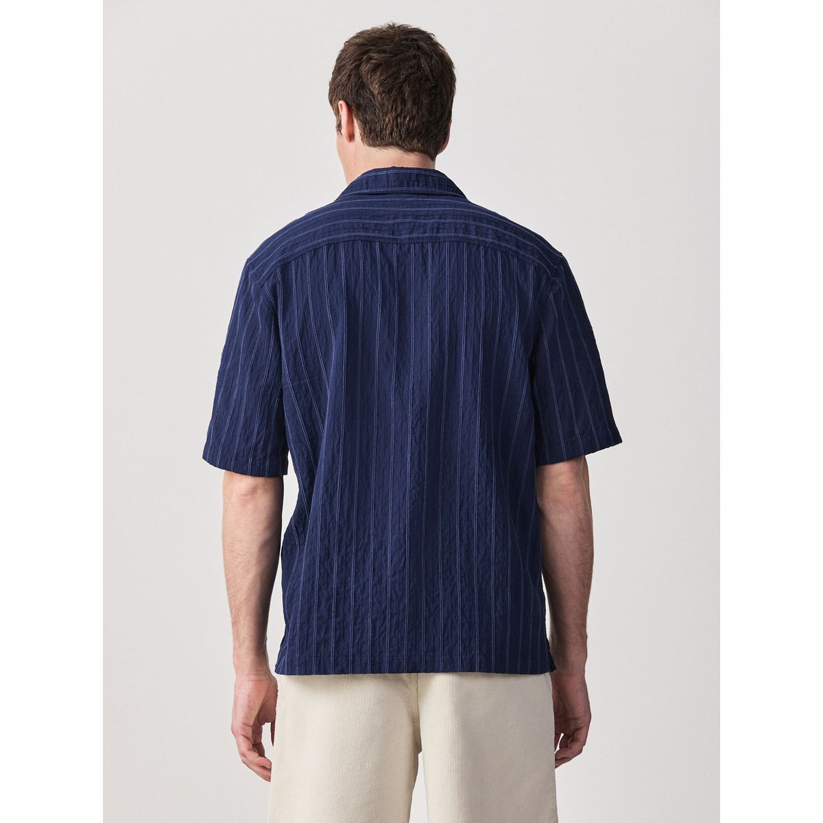Chemise à manches courtes rayée texturée bleu marine, NEXT
