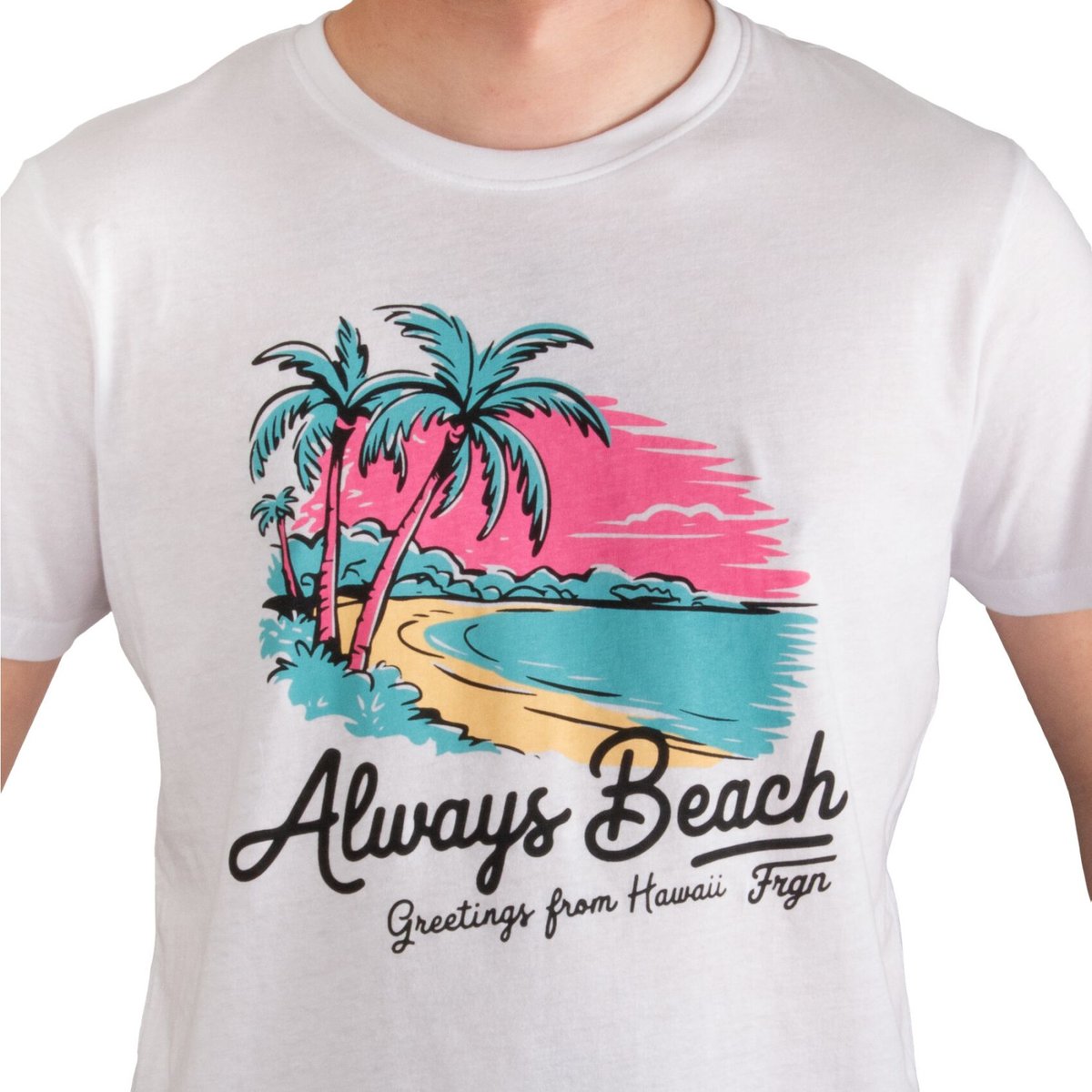 Tee shirt en coton HAWAII blanc/rose/turquoise, FREEGUN