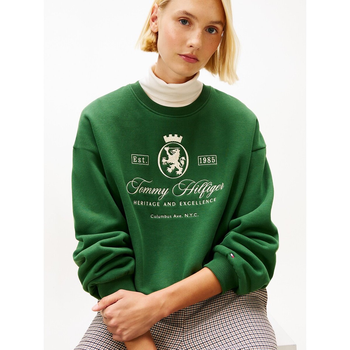 Sweat col rond à blason brodé  vert, TOMMY HILFIGER