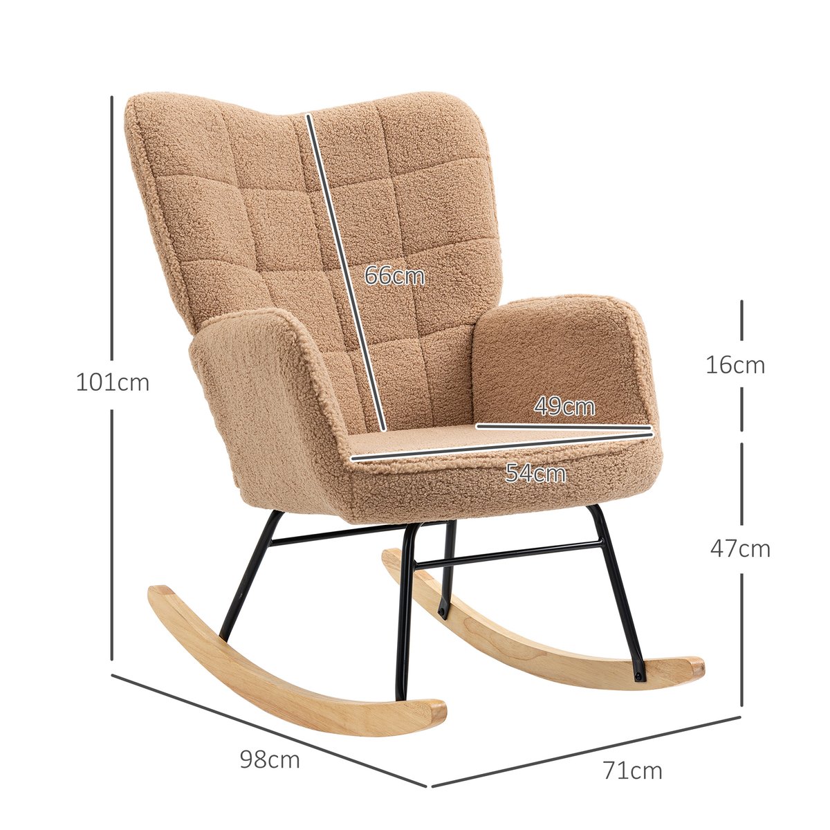 Fauteuil à bascule Revêtement bouclette marron, HOMCOM
