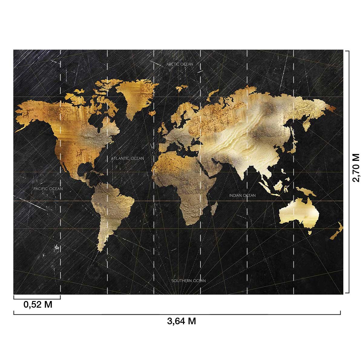 Papier peint carte du monde effet bois intissé, HEXOA