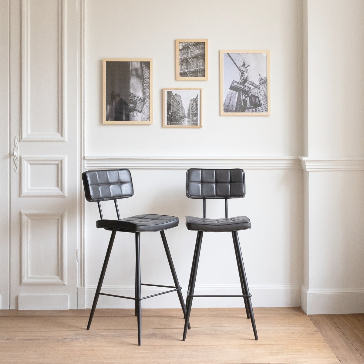 Tabourets de bar en simili, lot de 2, Fernand, FERNAND noir, HAPPY GARDEN