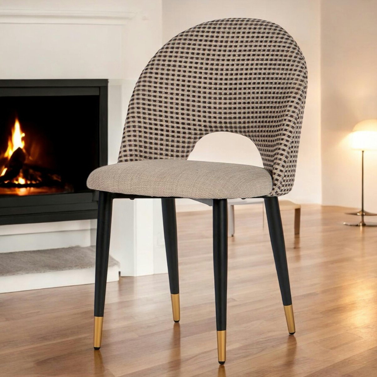 Chaise salle à manger tissu quadrillé taupe (lot de 2) MALMOE taupe, PIER IMPORT