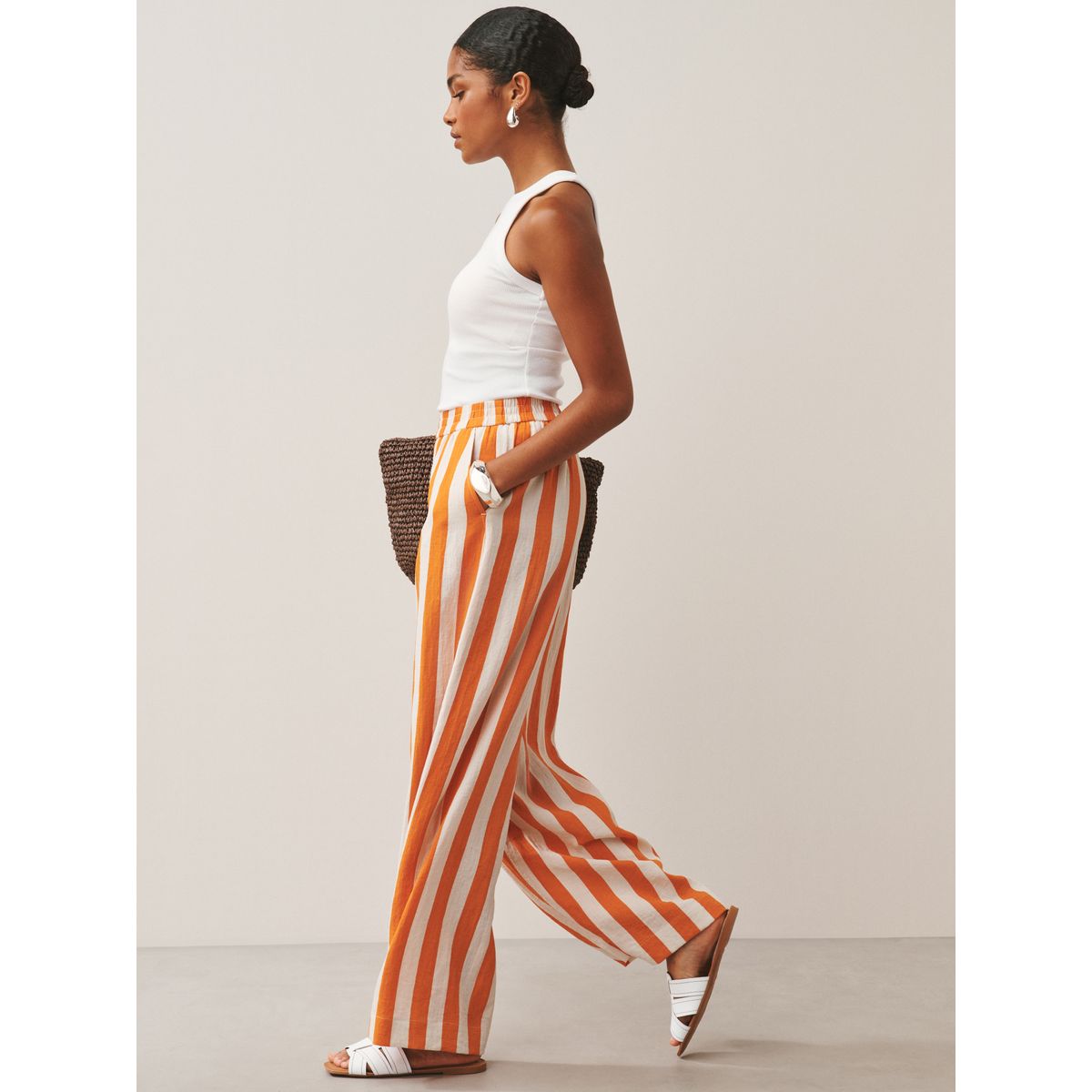 Pantalon ultra large à enfiler rayé orange, NEXT