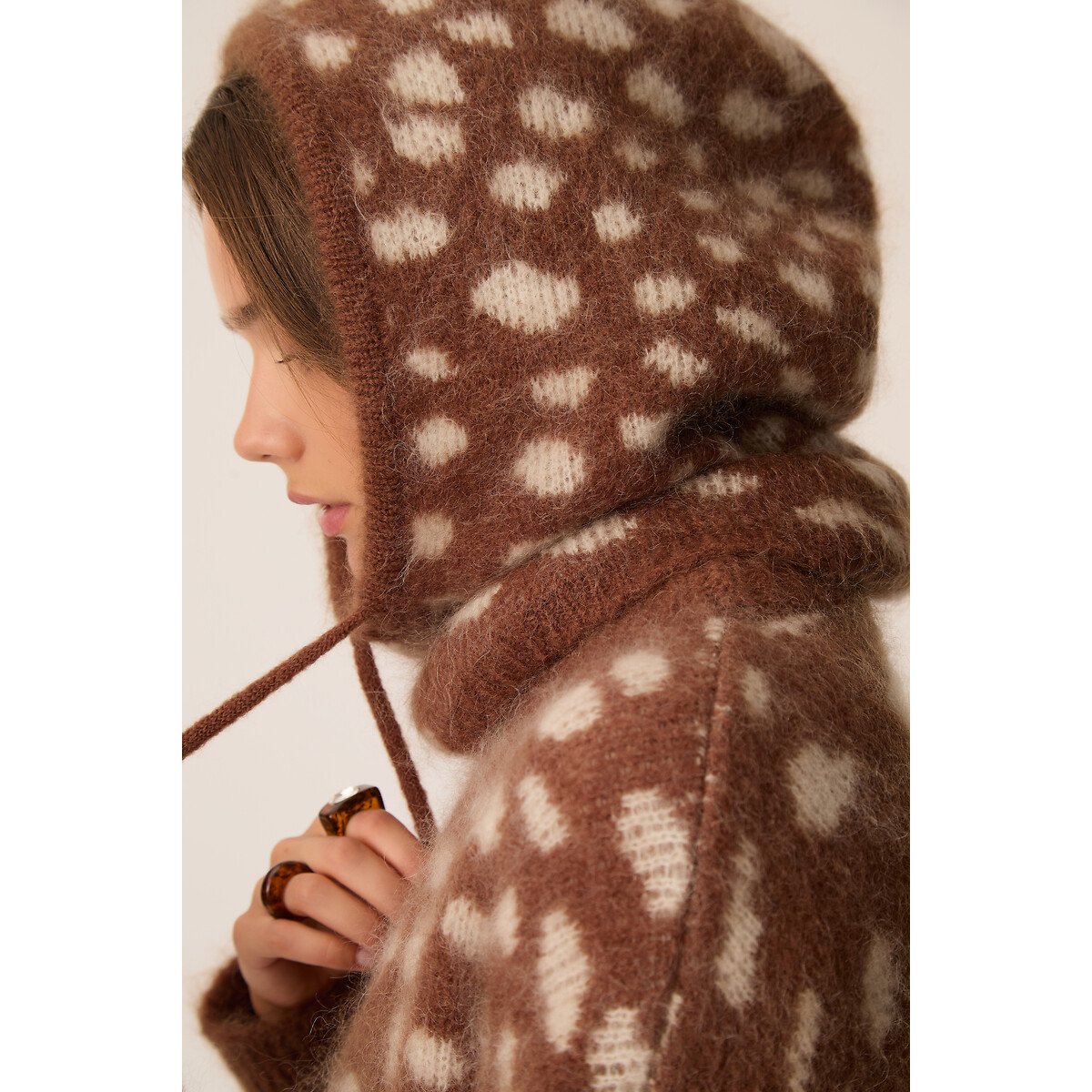 Cappuccio stampato, in misto mohair, ADONISE marrone, DES PETITS HAUTS