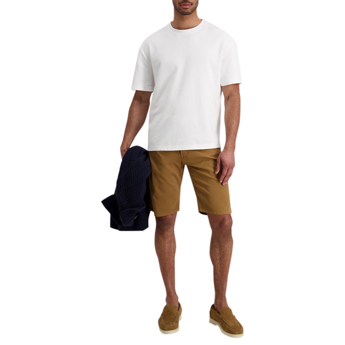 Short en coton camel uni avec une coupe ajustée et des poches italiennes marron, CARDIN SPORTSWEAR
