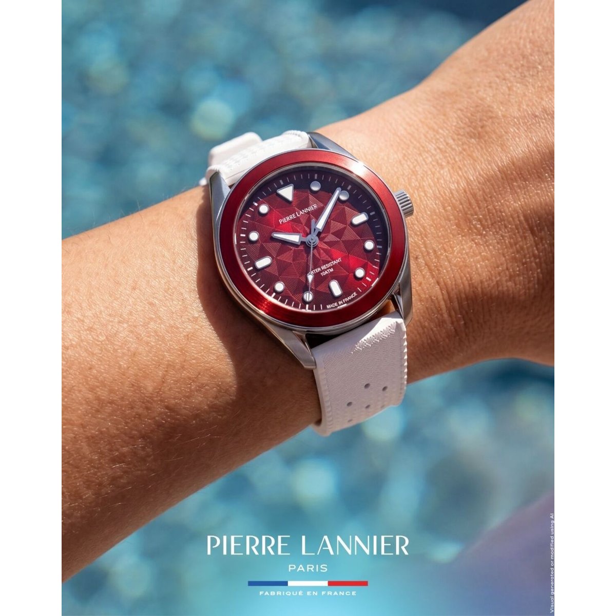 Montre Analogique  BORA argenté rouge blanc, PIERRE LANNIER
