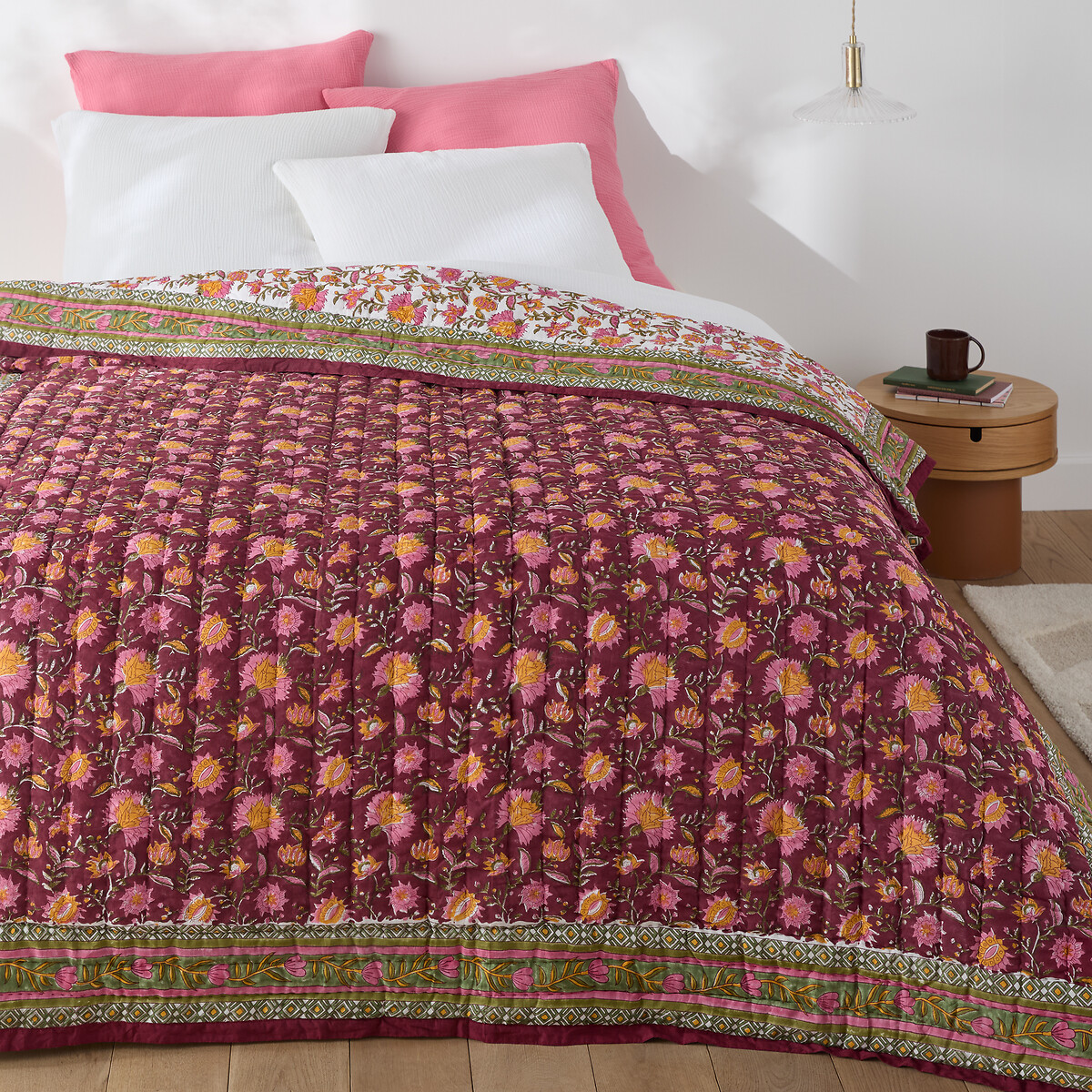 Couvre lit matelassé coton block print, Manassi imprimé fleurs, LA REDOUTE INTERIEURS