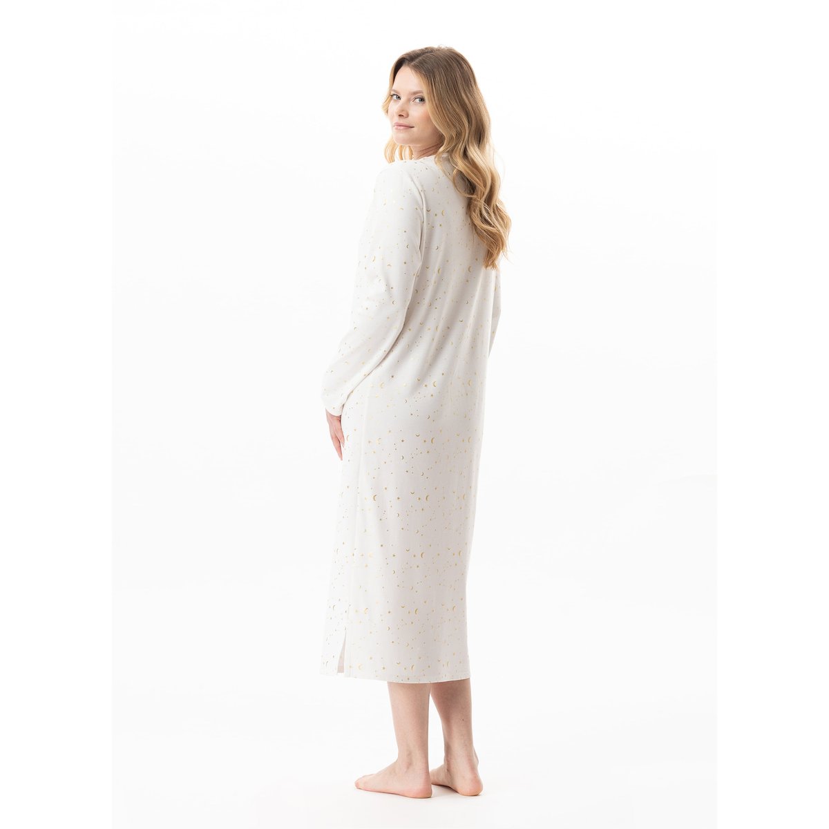 Chemise de nuit longue en coton LUNA 111 ecru, LE CHAT