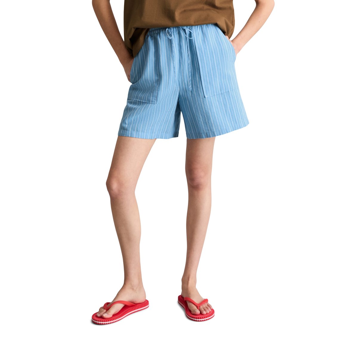 Short rayé régulier en mélange de lin et de coton bleu, MARC O’POLO DENIM