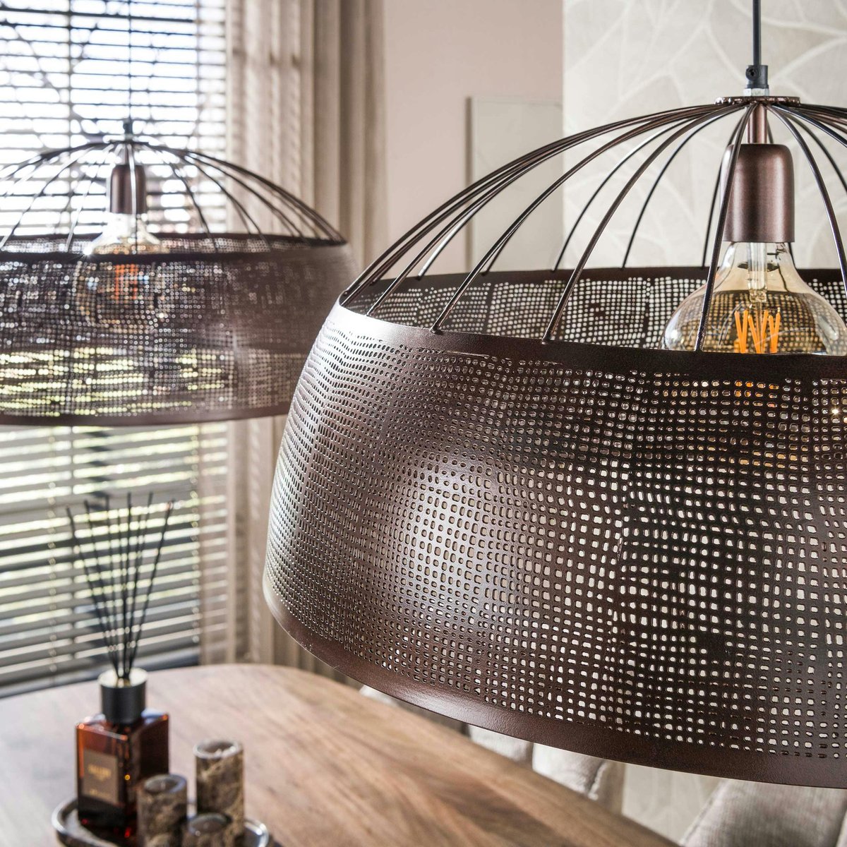 Suspension îlot cuisine vintage métal cuivré 2 lampes RALF cuivre, PIER IMPORT