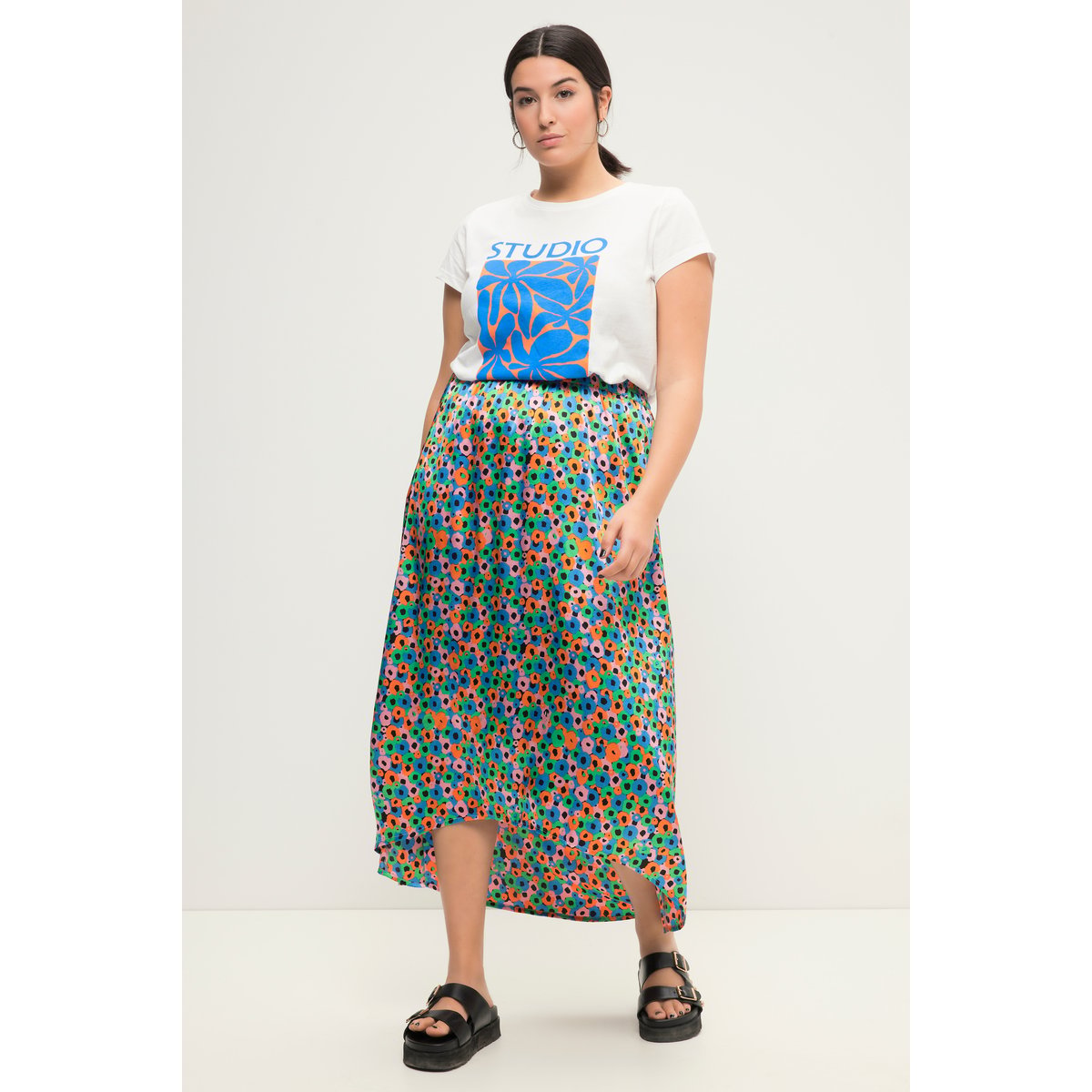 Jupe midi à taille élastique mandarine, STUDIO UNTOLD