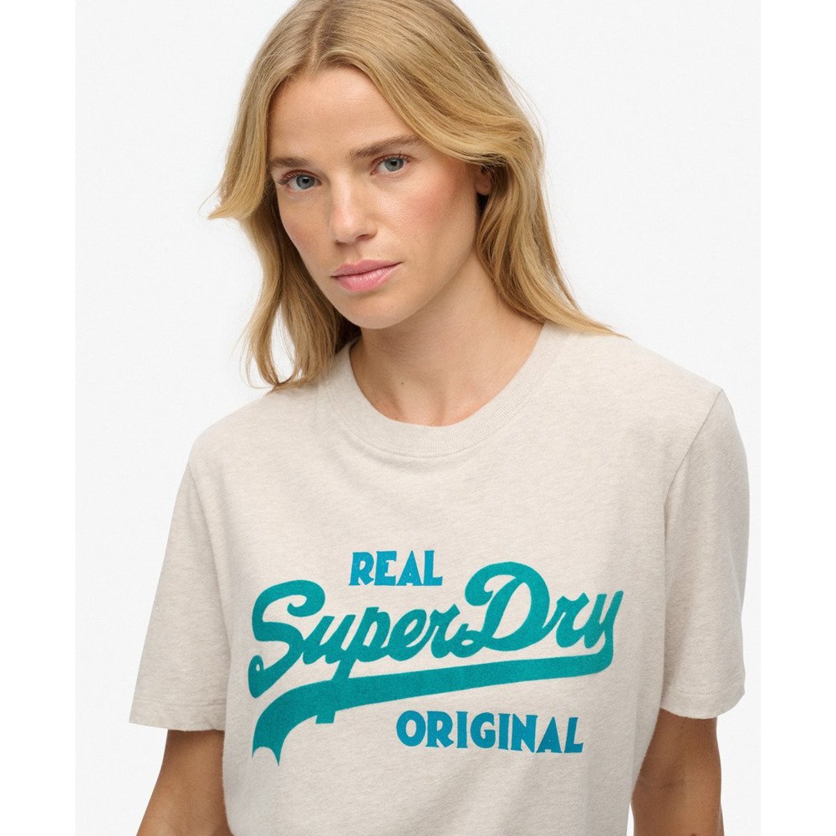 T-shirt Vintage Logo Scripted en Coton Bio grège chiné, SUPERDRY
