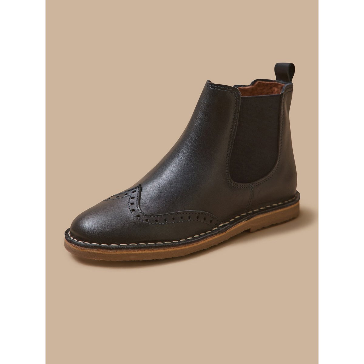 Boots bout fleuri en cuir encre, CYRILLUS