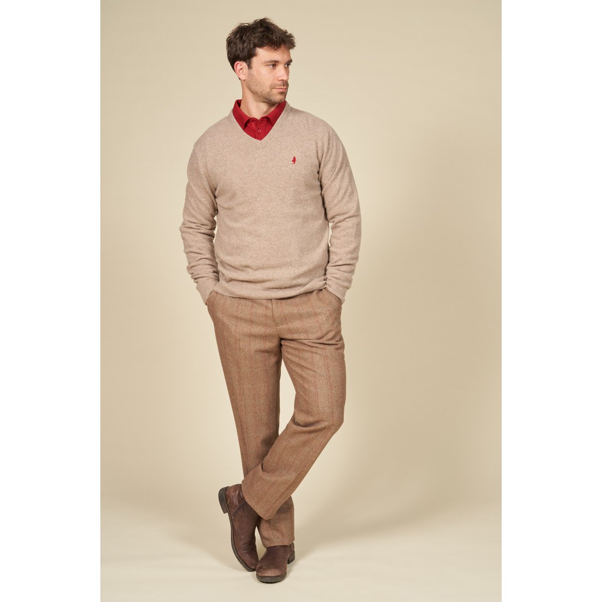 Pantalon italien carreaux chevrons camel, MCS