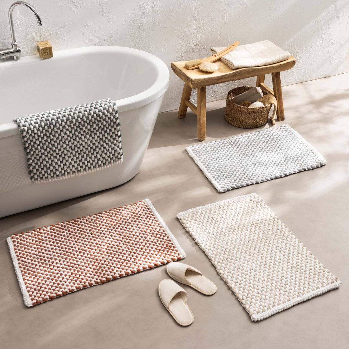 Tapis de bain en polycoton chenille ultra-absorbant naturel, DOUCEUR D'INTÉRIEUR