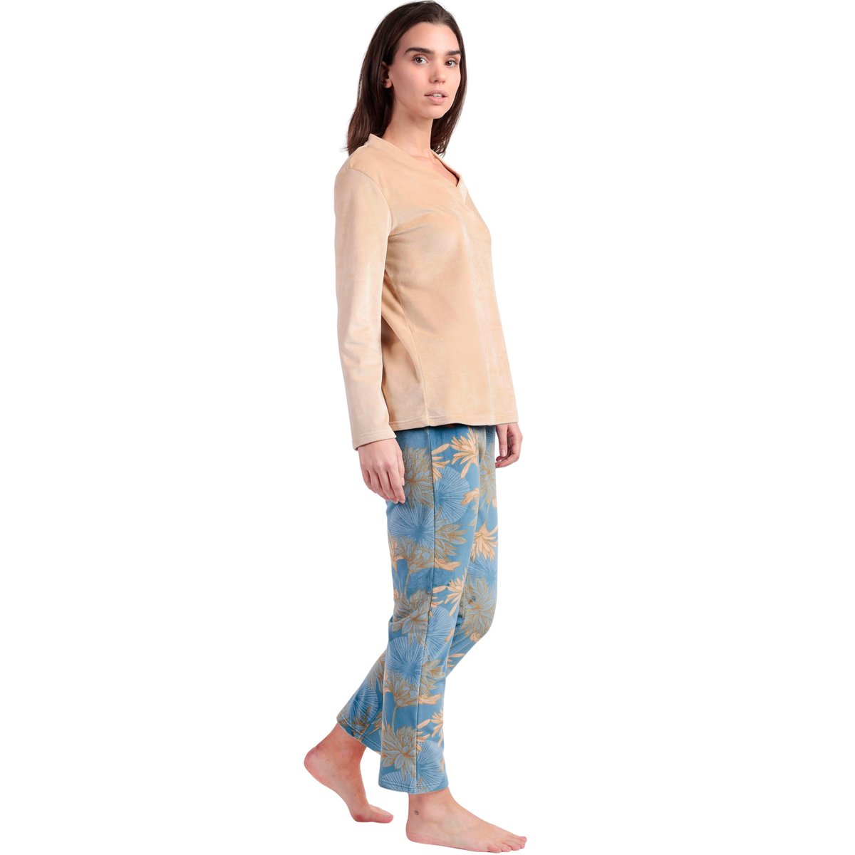 Pyjama pantalon top col V Oriental marron, ADMAS