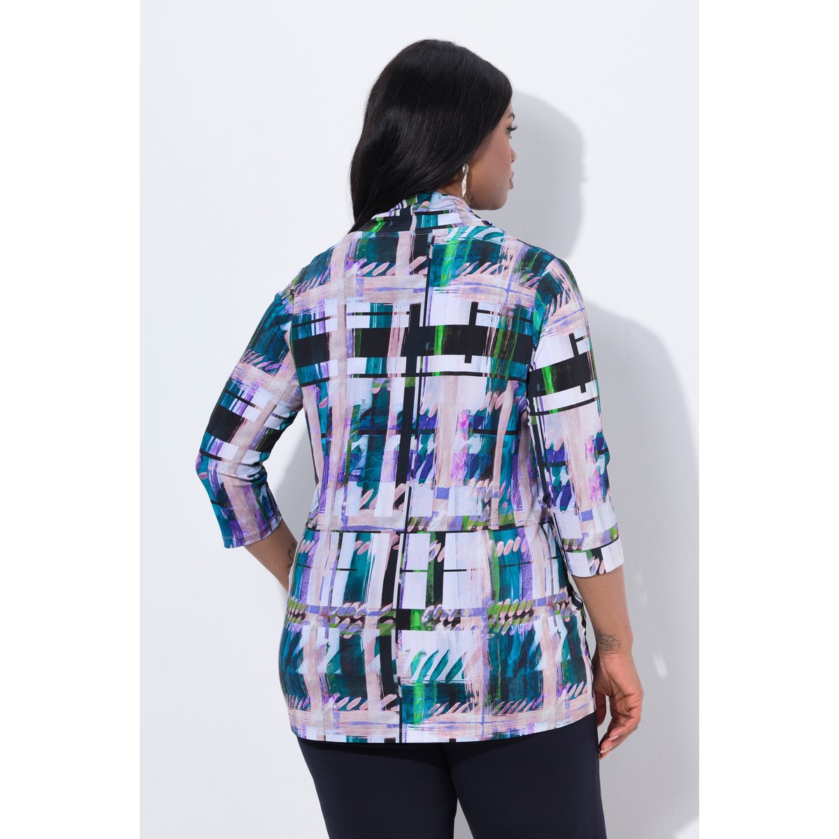 T-shirt en tissu fluide à col bénitier et vert foncé, ULLA POPKEN
