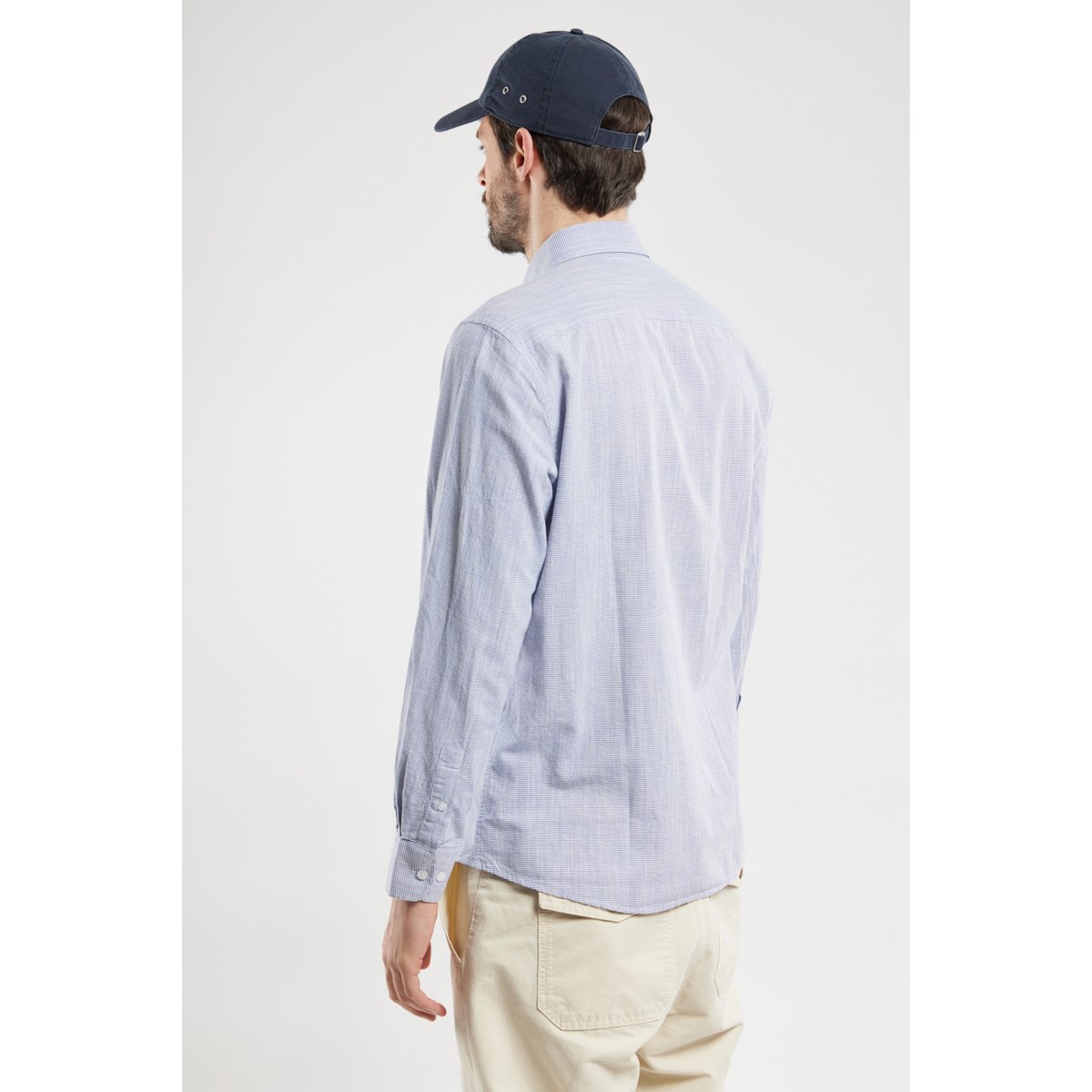 Chemise fines rayures en coton milleraie marine/milk, ARMOR-LUX