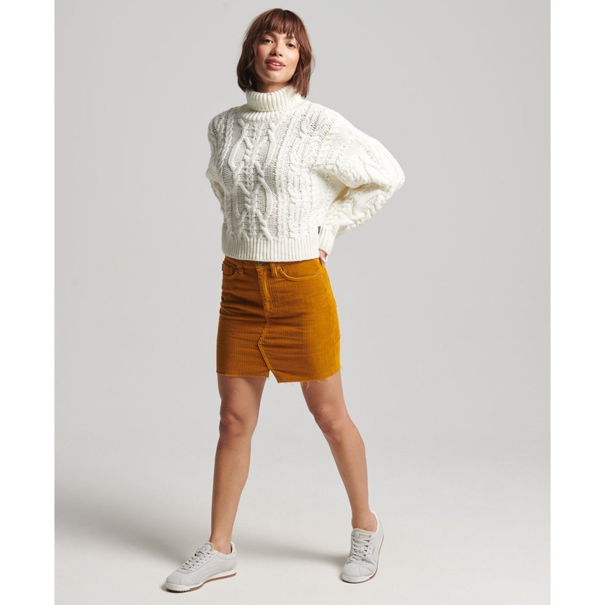 Minijupe en denim velours côtelé fauve curcuma, SUPERDRY
