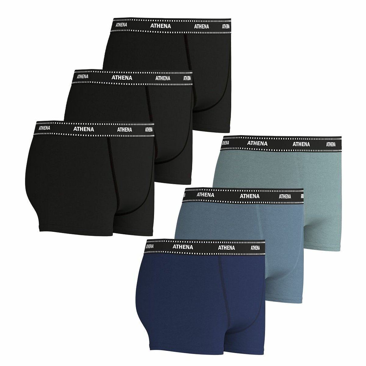 Lot de 6 boxers bleu + noir, ATHENA