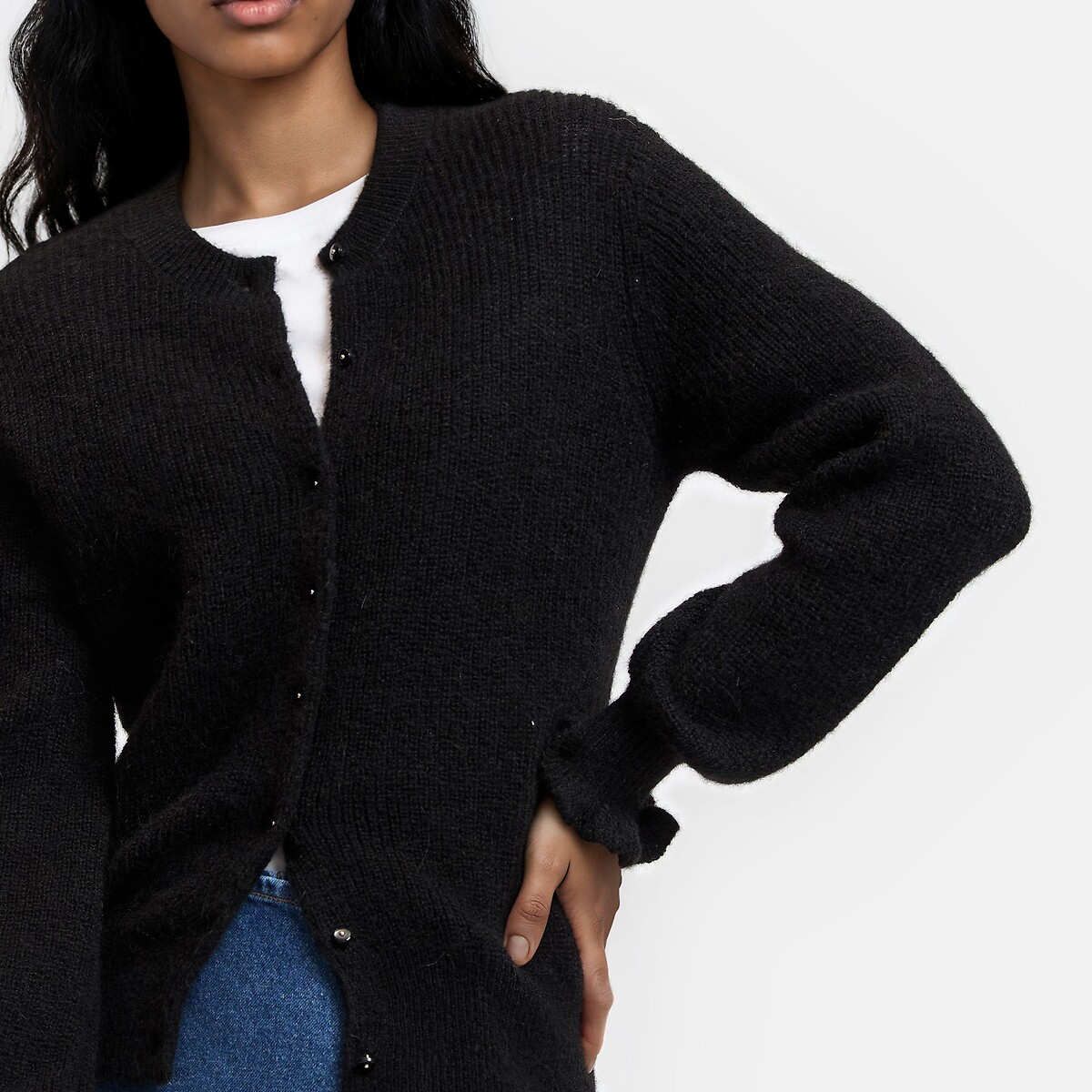 Cardigan boutonné, alpaga et laine mélangés noir, LA REDOUTE COLLECTIONS