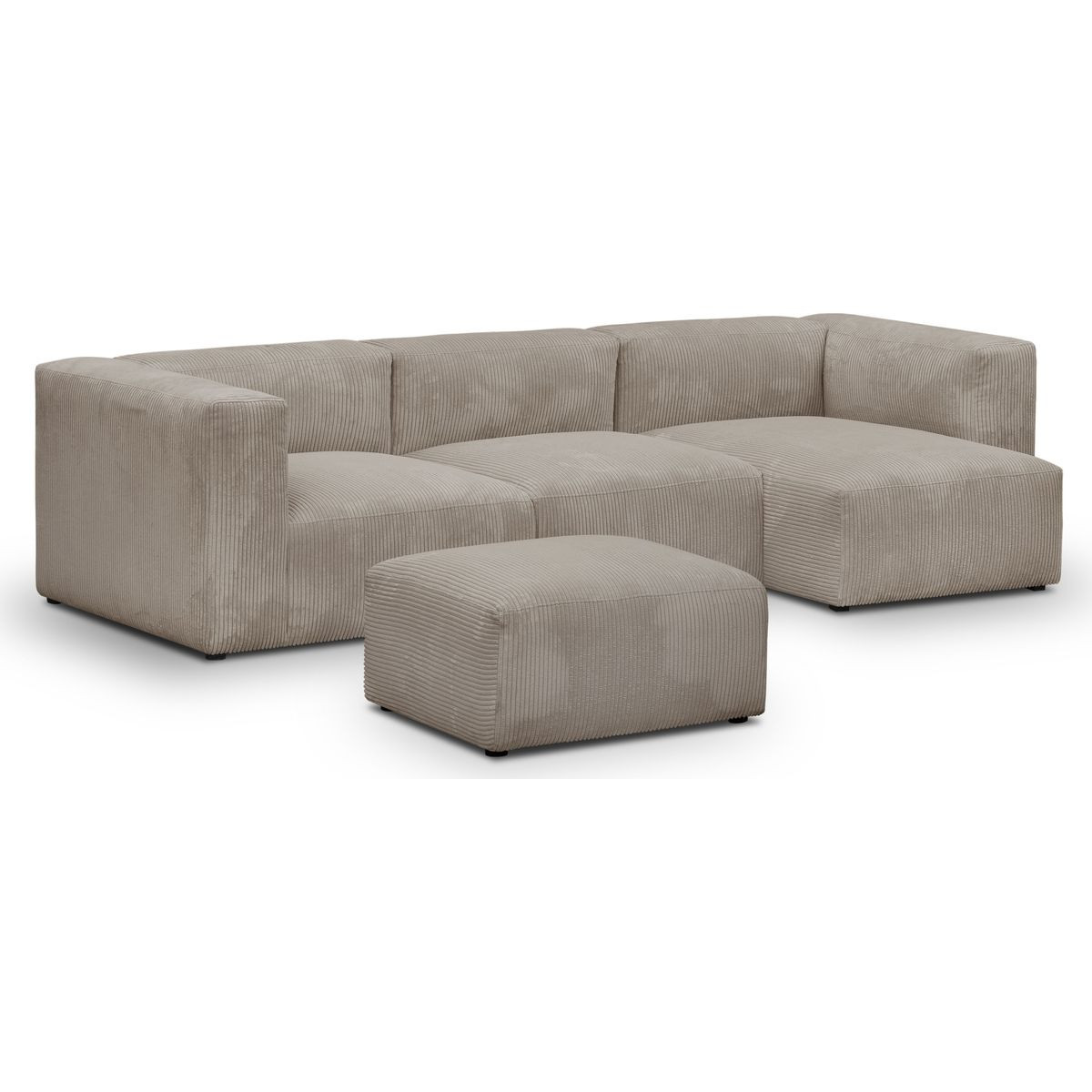 Canapé d'angle à droite modulable 4 places en velours côtelé + pouf - MODULO taupe, HOMIFAB