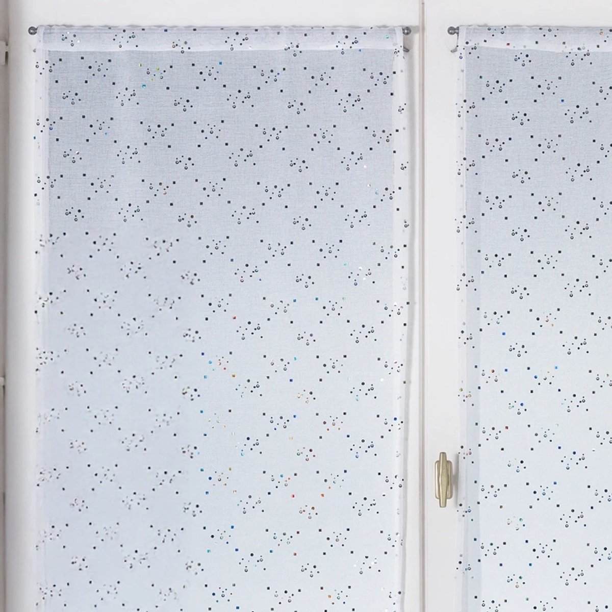 Paire de petits voilages à motifs de petits points blanc, HOME MAISON