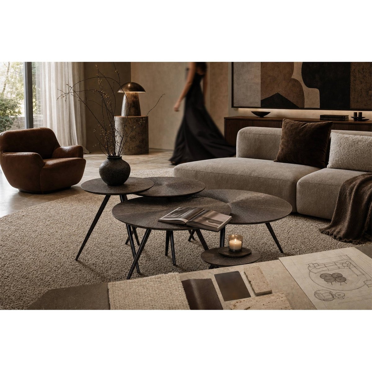 Lot de 4 tables basses modulables en bois brunzae, RECOLLECTION
