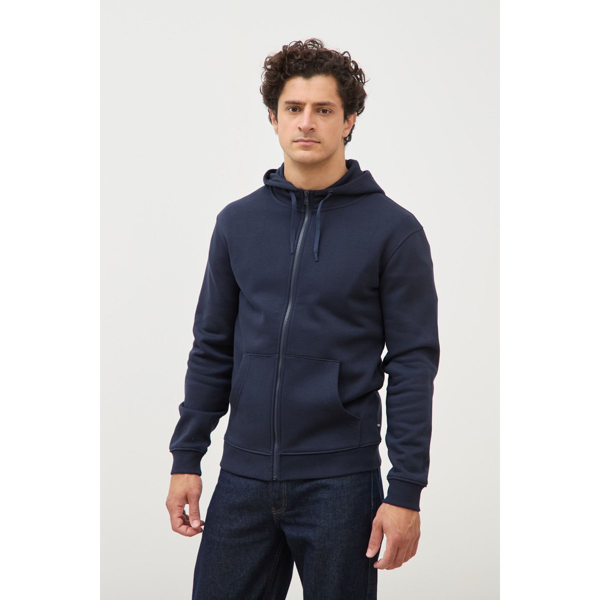 Sweat à capuche manches longues bleu marine, BONOBO