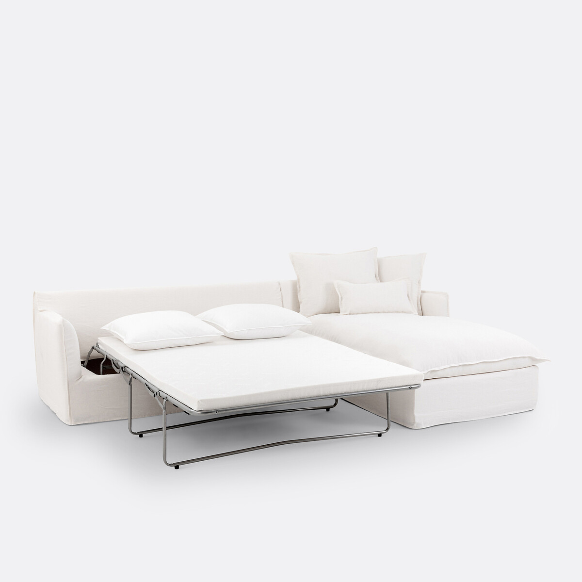 Canapé d’angle convertible, 4 places, Comfort Bultex®, déhoussable, en lin, ODNA blanc, LA REDOUTE INTERIEURS