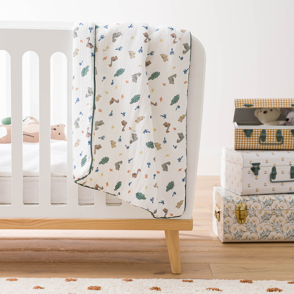 Couverture bébé gaze de coton, Dino Pop imprimé fond blanc, LA REDOUTE INTERIEURS