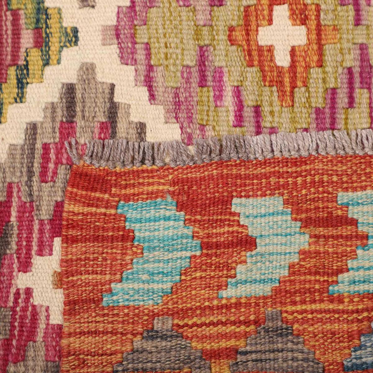 Tapis kilim au motif ethnique, tissé plat en laine, KILIM 29 multicolore, bleu, orange, UN AMOUR DE TAPIS