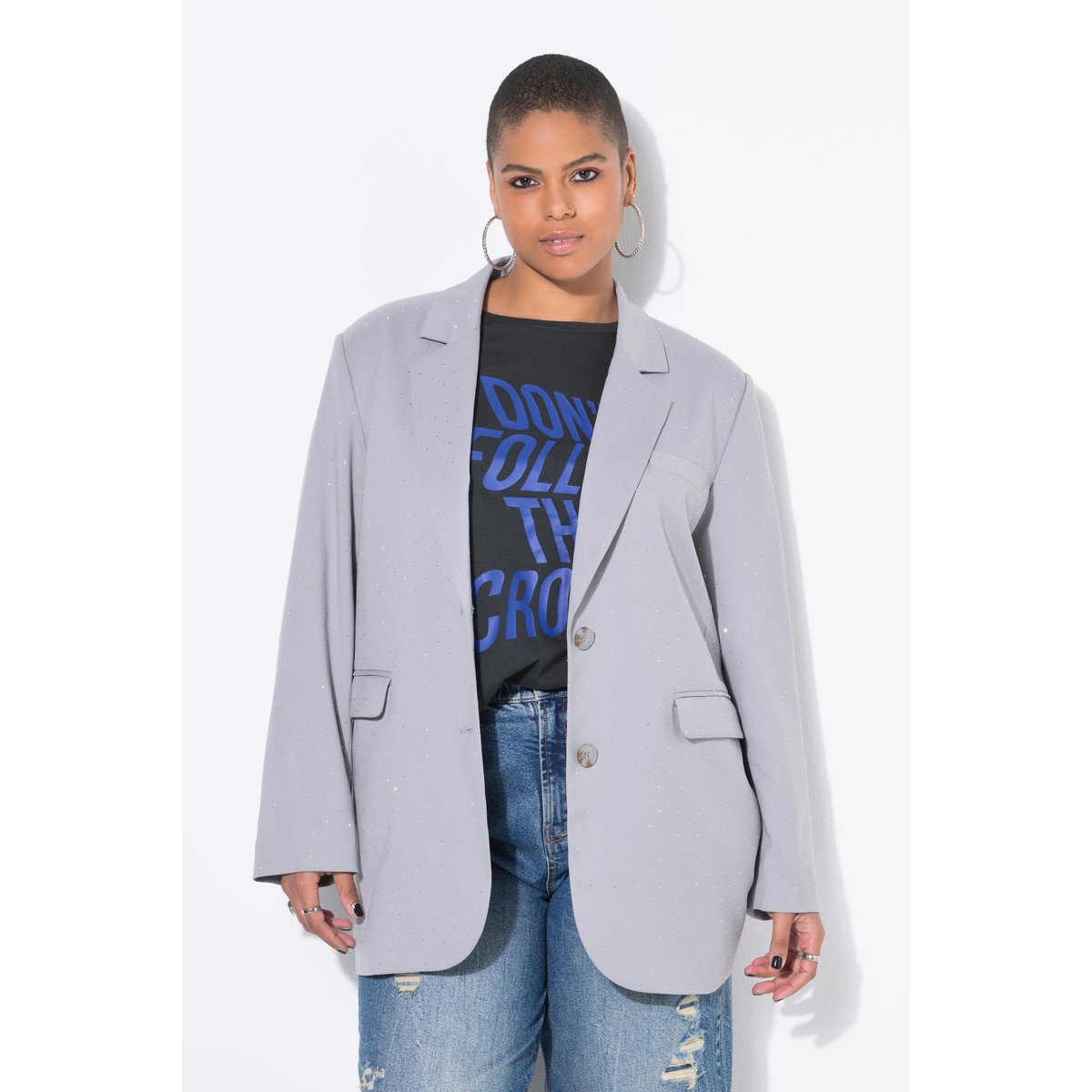 Blazer oversize. Strass fantaisie gris pierre, STUDIO UNTOLD