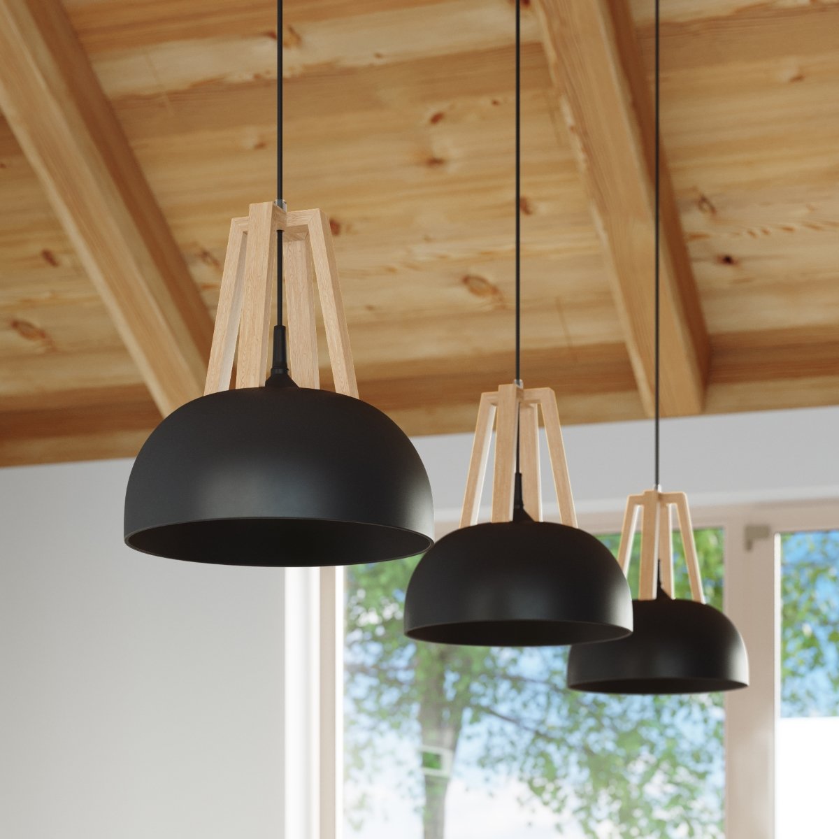Suspension Acier Noir/Bois Naturel E27 1 Casco noir, EDEN