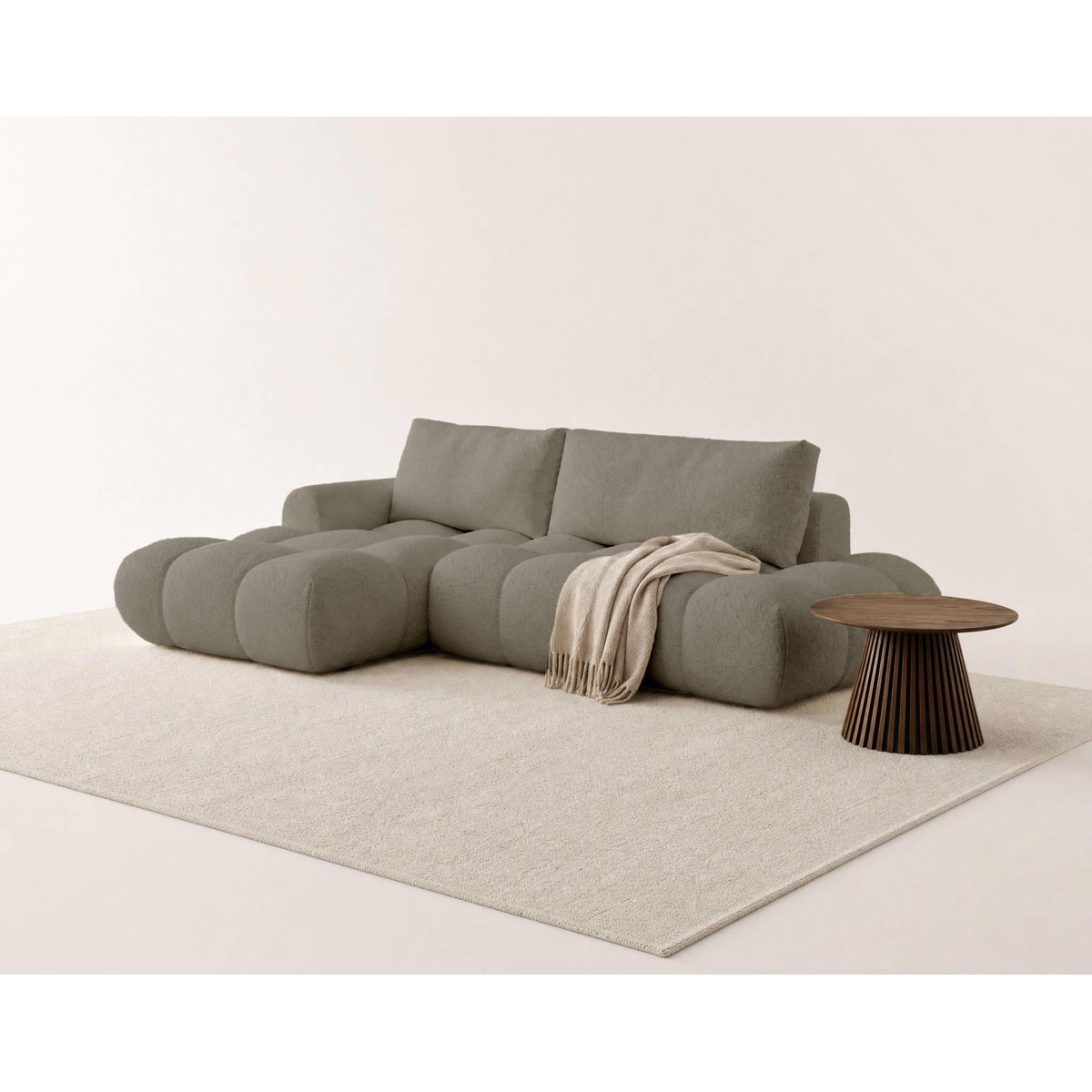 Canapé d'Angle Convertible en Tissu bouclette 4 places - YULIN gris, LISA DESIGN