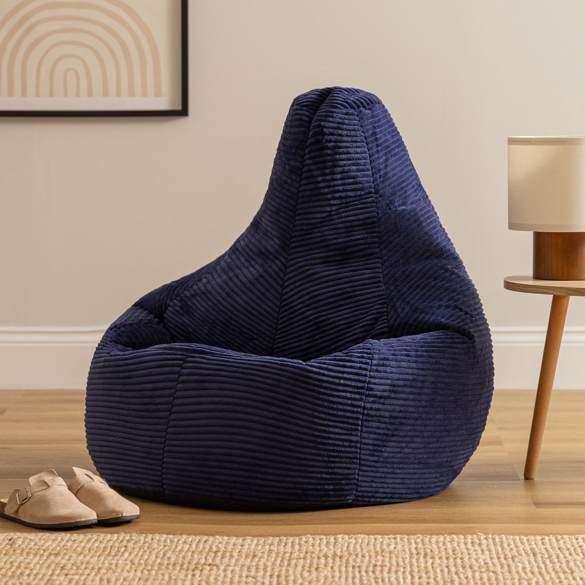 Lot de 2 poufs haut velours côtelé Oeko-Tex® - DALTON bleu marine, ICON