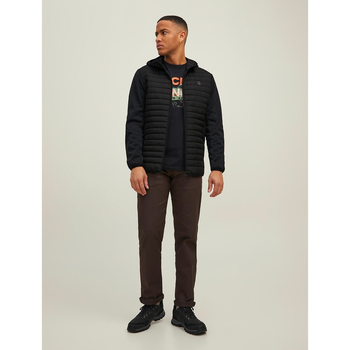 Veste bi-matière matelassée Multi Quilted noir, JACK & JONES
