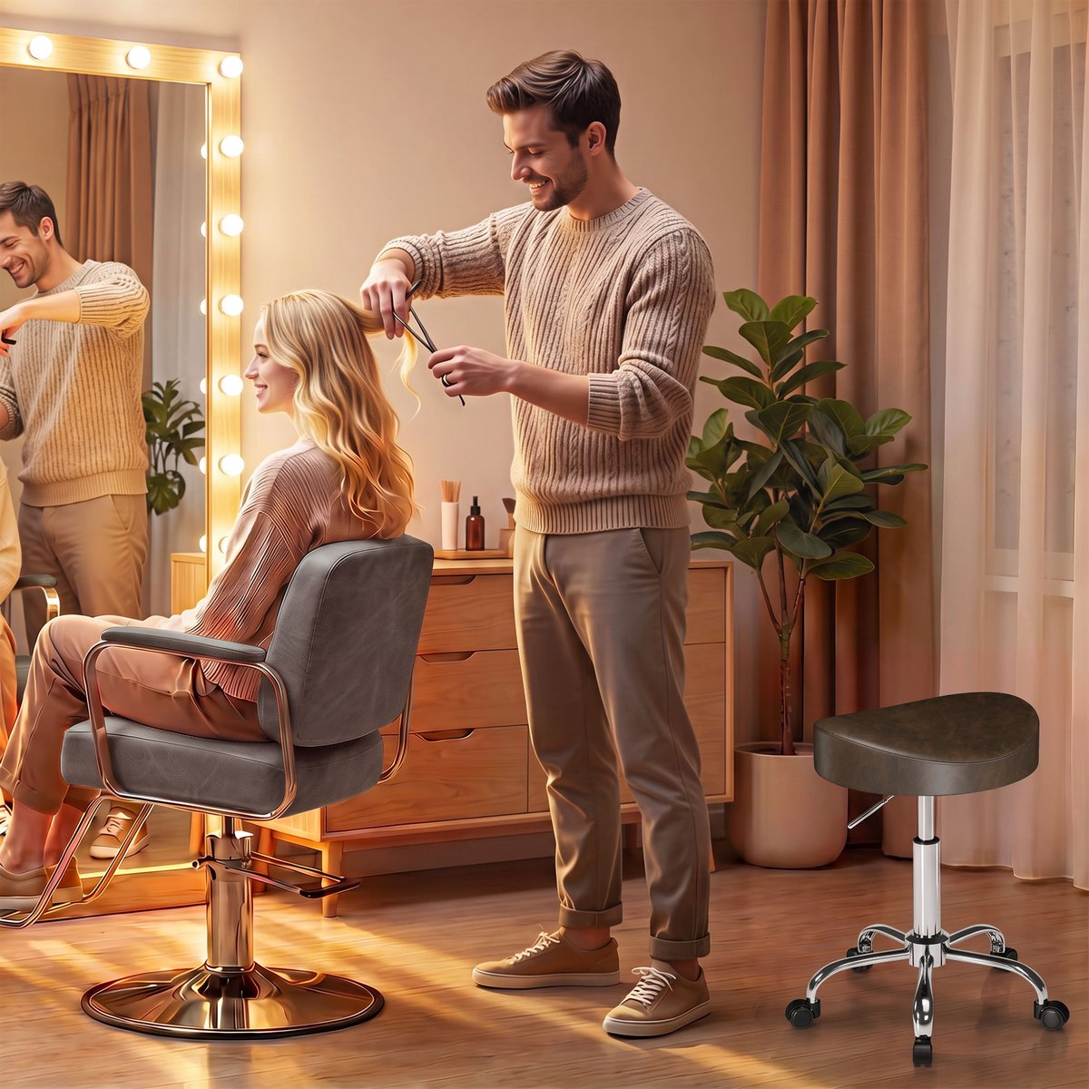 Tabouret de salon PU (65 % polyuréthane marron, HOMCOM