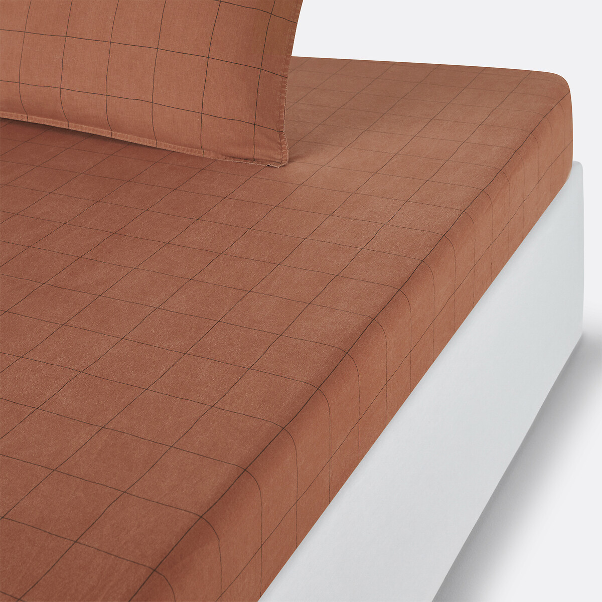 Drap housse coton lavé Monille imprimé carreaux, LA REDOUTE INTERIEURS