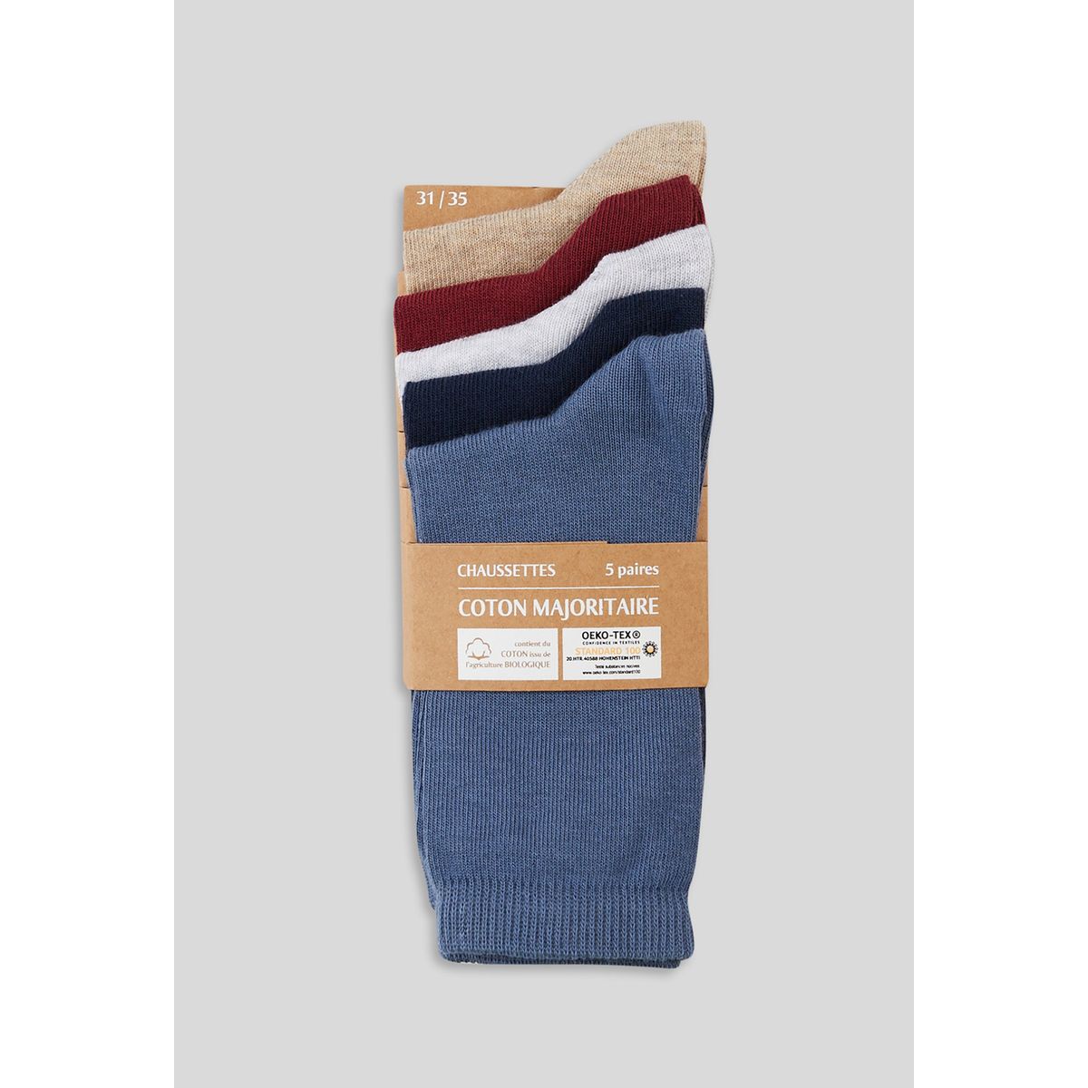 Lot de 5 paires de chaussettes unies contenant du coton BIO bordeaux, MONOPRIX