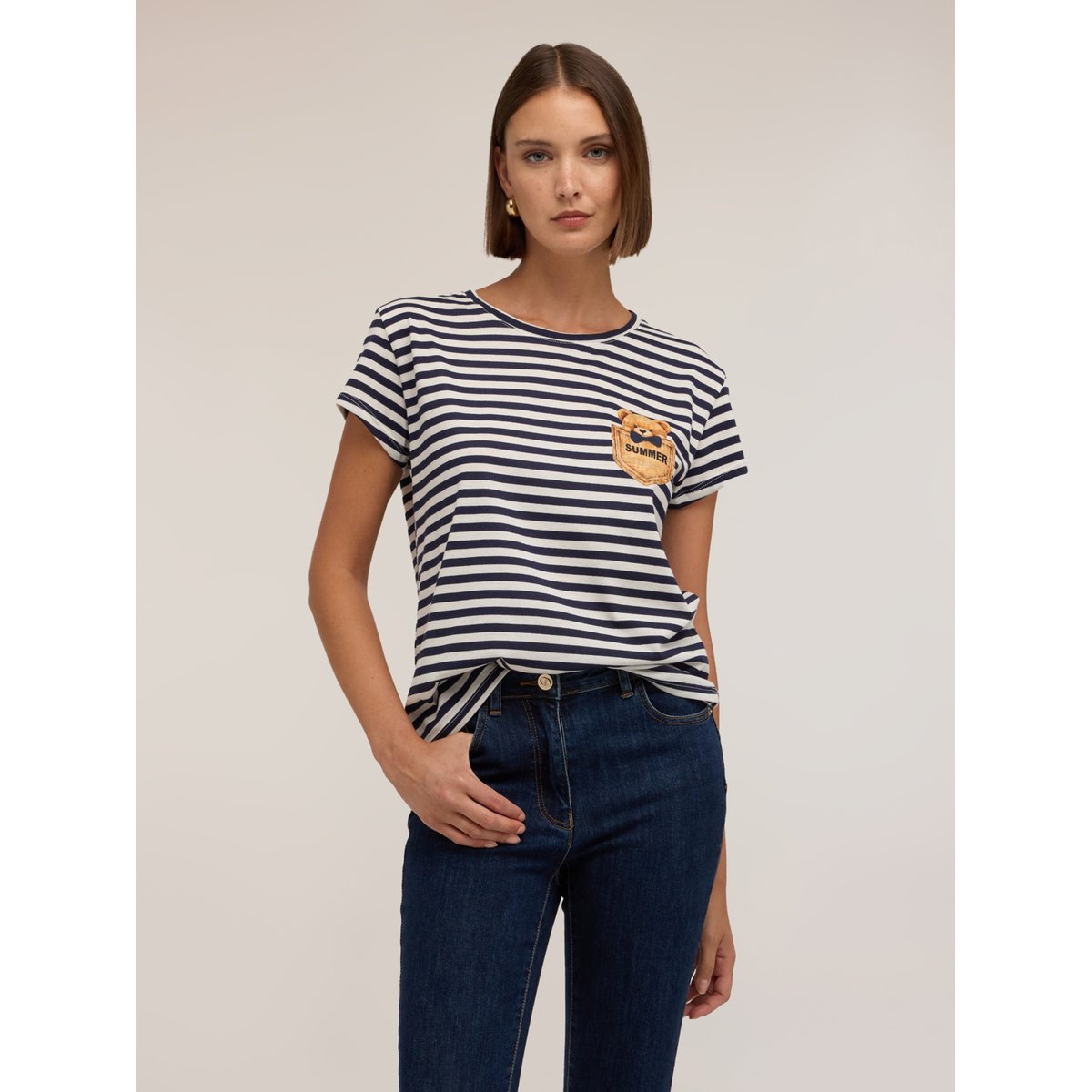 T-shirt à rayures avec patch bleu, MOTIVI