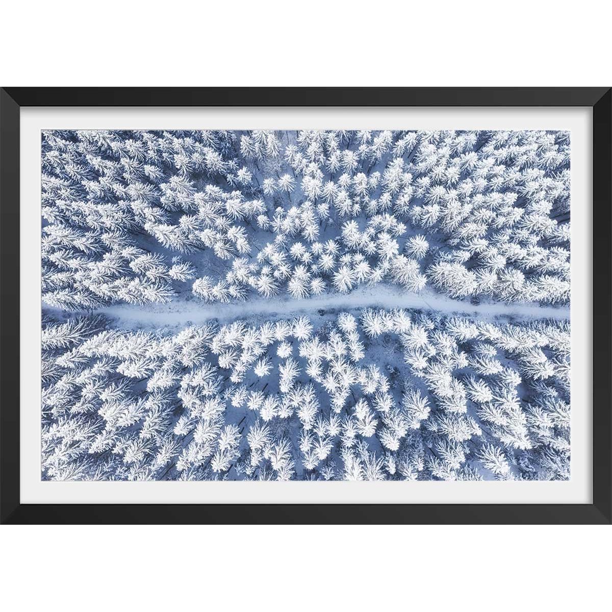Affiche bleue de neige blanche affiche + cadre en bois - noir, HEXOA